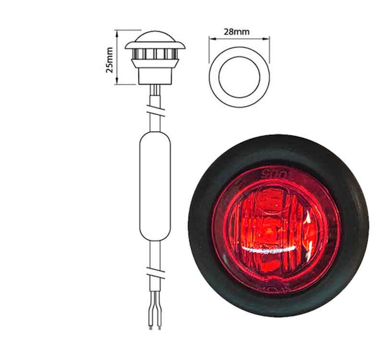 LED RUBBER MARKER LAMP RED MULTI-VOLT