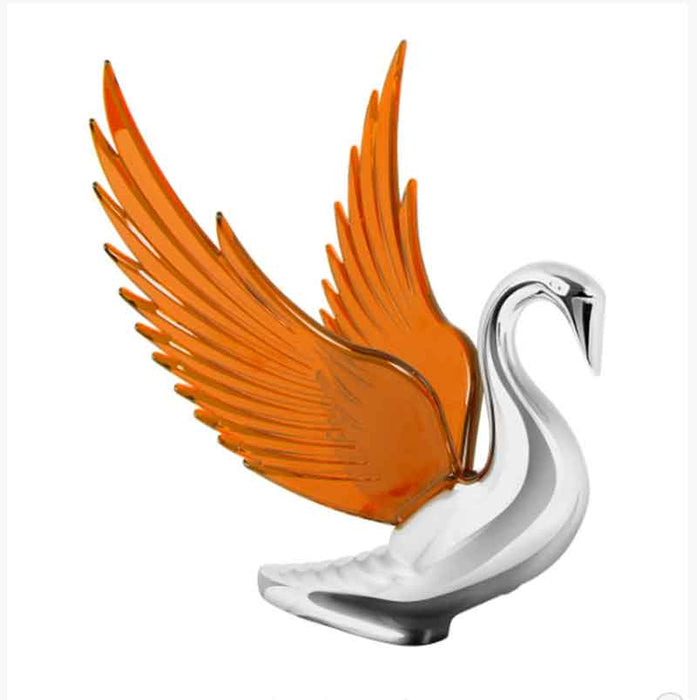 CHROME MASCOT SWAN WITH AMBER WINGS