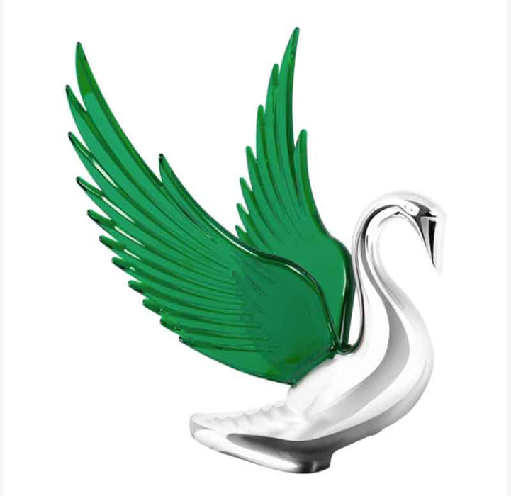 CHROME MASCOT SWAN WITH GREEN WINGS