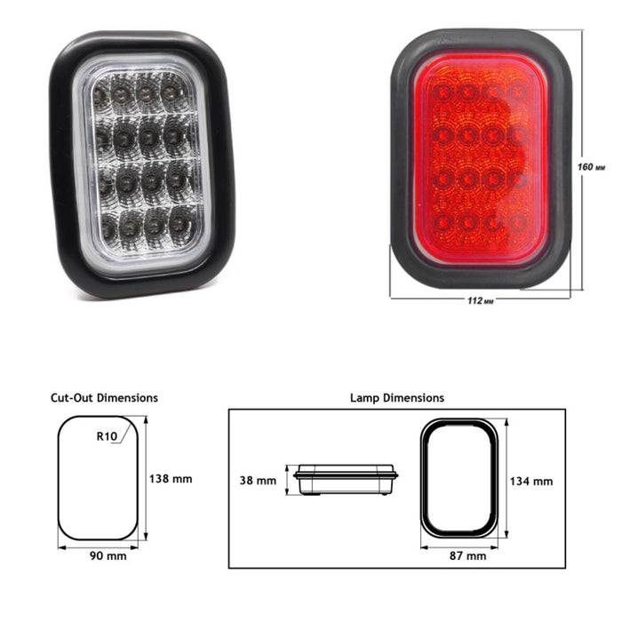 LUCIDITY RECTANGULAR STOP/TAIL LED 12/24