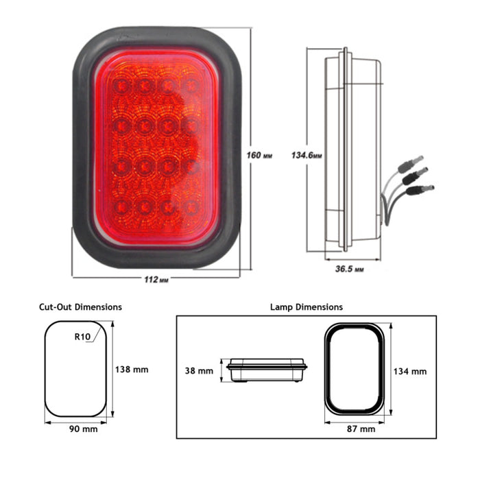 LUCIDITY RECTANGULAR STOP/TAIL LED 12/24