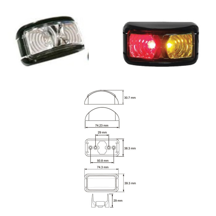 LED SIDE MARKER RED/AMBER W BLACK BASE