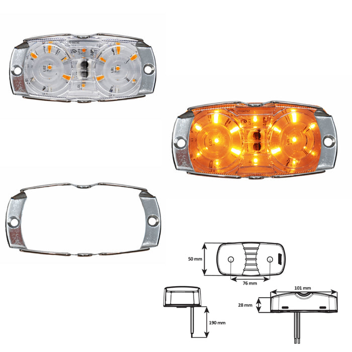 LED SIDE MARKER CLEAR/AMBER W CHROME SUR
