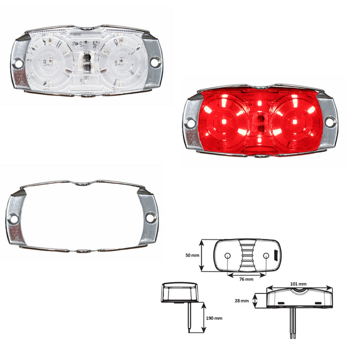 LED SIDE MARKER CLEAR/RED W CHROME SURRO